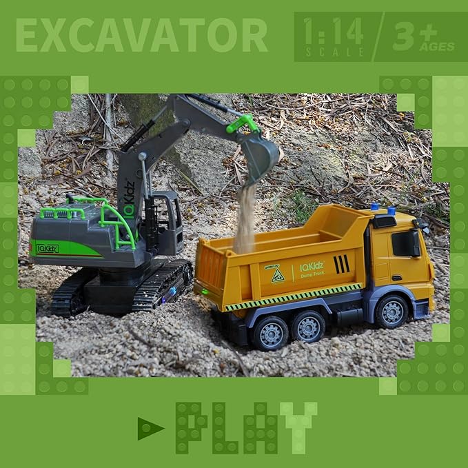 Remote Control Excavator Toys for Boys 4-7 Yrs Old - Best Birthday Gift for Kids Age 3 5 8 9 10+, Metal Shovel Construction Vehicles with Light Sound, Rechargeable RC Tracked Digger