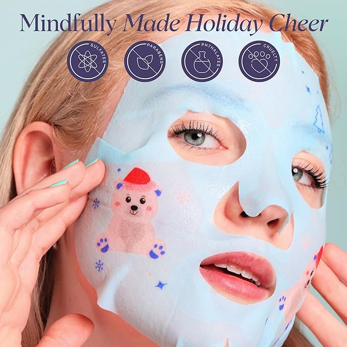 SpaLife Beauty Winter Wonder Animals Christmas Face Mask Bundle | Korean Facial Masks | Hydrating, Firming and Glowing Sheet Mask Set | Christmas Gifts for Women | 12 Pack
