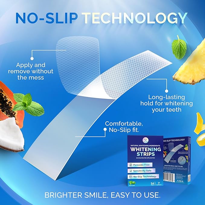 Whitening Strips for Sensitive Teeth – Enamel Safe, Peroxide-Free Coconut Teeth Whitening Strips with Natural Enzymes – Gentle White Stips for Sensitive Gums (14 Count, Mint)