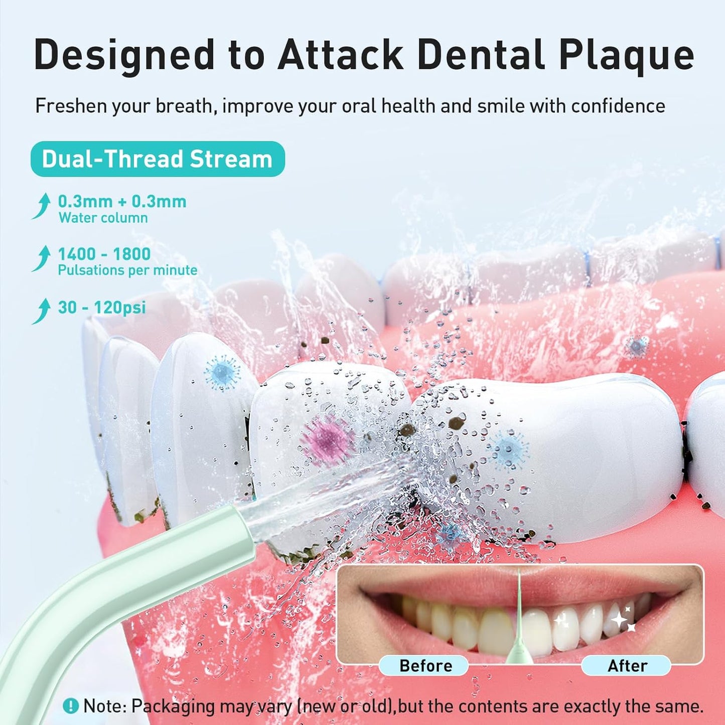 COSLUS Water Dental Flosser Teeth Pick: Portable Cordless Oral Irrigator 300ML Rechargeable Travel Irrigation Cleaner IPX7 Waterproof Electric Flossing Machine for Teeth Cleaning C20(F5020E) Green