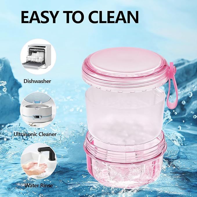 Denture Bath Case Denture Cleaning Cup with Lid Leak Proof, False Teeth Holder Mouthguard Storage Box Retainer Soaking Case for TravelHousehold|Office - Transparent Pink