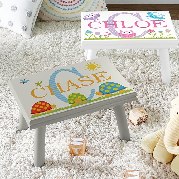 Let’s Make Memories Personalized My Own Name Step Stool - Children’s Step Stool - Sturdy Wood – Non-Toxic Paint, Sealer - Jungle Design - Gray - 14’Wx9.25”Lx8.75”H - Ages 3+