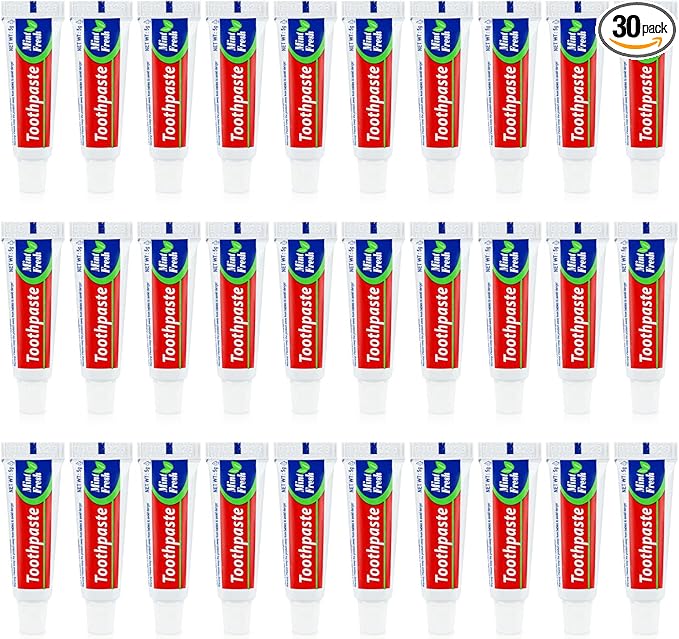 30 Tubes Bulk Travel Size Mini Toothpaste, 0.176oz Disposable Mint Flavor Pocket Teeth Paste Small Essential Toothpaste for Travel, Home/Hotel/Guests/Charity/Homeless/Camping Oral Care (Single Use)