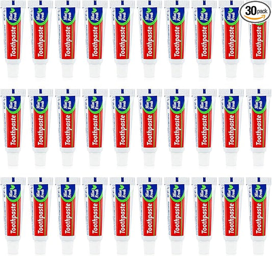 30 Tubes Bulk Travel Size Mini Toothpaste, 0.176oz Disposable Mint Flavor Pocket Teeth Paste Small Essential Toothpaste for Travel, Home/Hotel/Guests/Charity/Homeless/Camping Oral Care (Single Use)