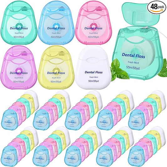 Mimorou 48 Pack Dental Floss Bulk 50m Each Mint Travel Dental Floss Oral Care for Teeth and Gum Protection(Multicolor)
