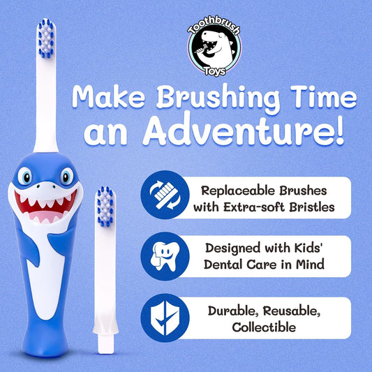 Kids Soft Bristle Shark Toothbrush for Ages 2+, Gentle and Cute Toothbrush for Children with Replaceable Brush Head, Ergonomic Handle Kids Brush for Teeth Care Ideal for Toddlers, Shark Design