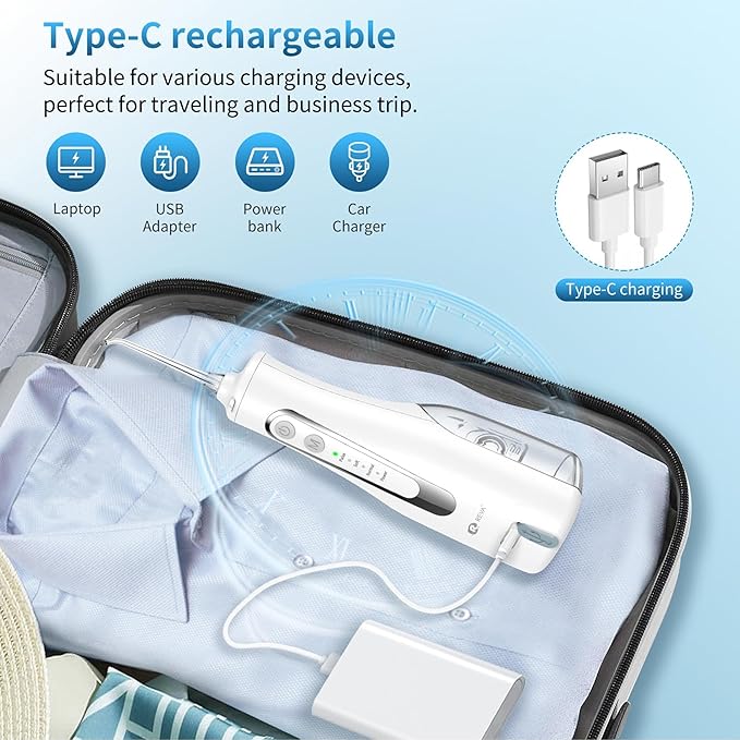 Cordless Oral Irrigator - 4 Modes Water Flosser for Teeth Cleaning, 300ML Reservoir, 360° Nozzle, IPX7 Waterproof, 2000mAh Rechargeable Battery, 4 Jet Tips, Smart Memory Function (M149 - White)