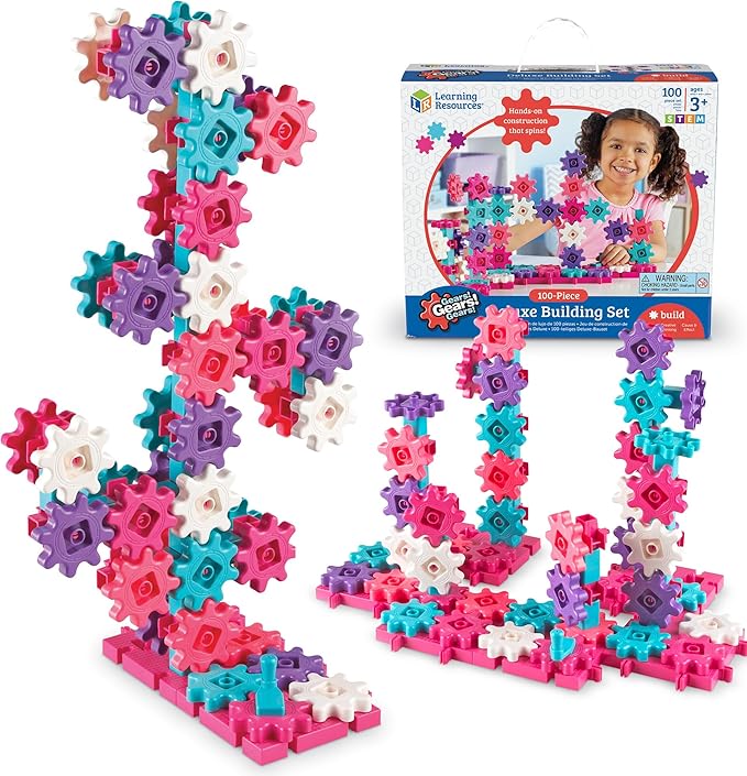 Learning Resources Gears! Gears! Gears! Deluxe Building Set Pink - 100 Pieces, Ages 3+ STEM Toys, Gears for Kids, Preschool Building Sets