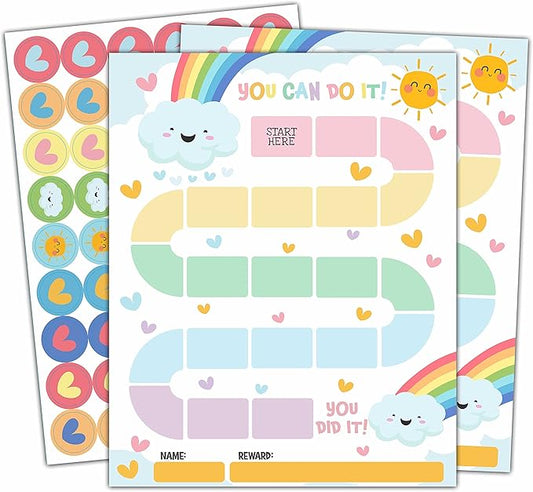 20 Rainbow Reward Chart with 432 Round Stickers, Incentive Behavior Chart for Kids at Home Classroom, Kids Routine Daily Chore Sticker Chart-B16