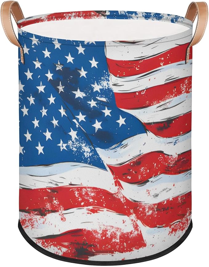 62L Flag Laundry Basket for Clothes Books Toys Adult Kids Rotundity Laundry Hampers Bin for Bathroom Kitchen Hotel