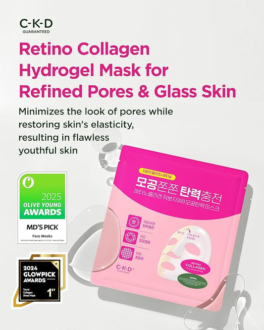 CKD Retino Collagen Boosting Hydrogel Face Mask (1ea) - Korean Overnight Jelly Mask for Glass Skin, Deep Moisturizing, and Pore Minimizing with Retinal & Low Molecular Collagen. Korean Skin Care