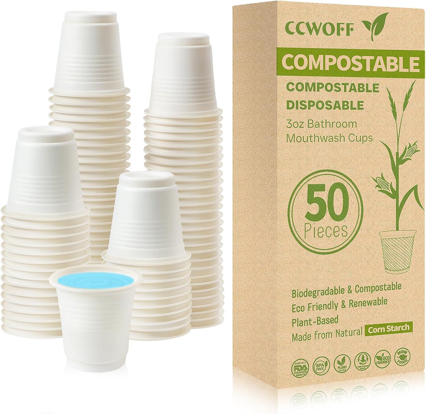 3 oz Bathroom Cups 100% Compostable Cups Biodegradable Eco Friendly Cups Mouthwash Cups for Rinsing Mouth Shot Cups Disposable for Tasting (50 Pack)