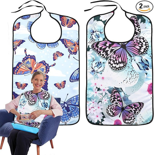 2 Pack Adult Bibs for Women, Adult Bibs for Elderly Women, Elderly Eating Assistance Products for Adults, Bedridden, Disabled, Waterproof Leakproof Bib for Adults