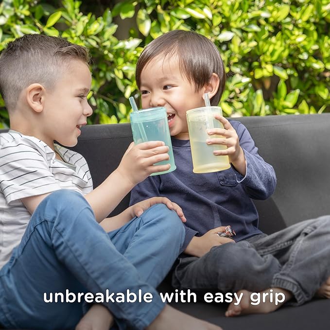 Olababy Clear View Silicone Training Cup with Straw Lid | Toddler Sippy Trainer 12mo+ | Unbreakable Water Drinking Cups for Kids 2yr+ | Baby Led Weaning & Feeding Supplies (Kiwi, 9 oz)