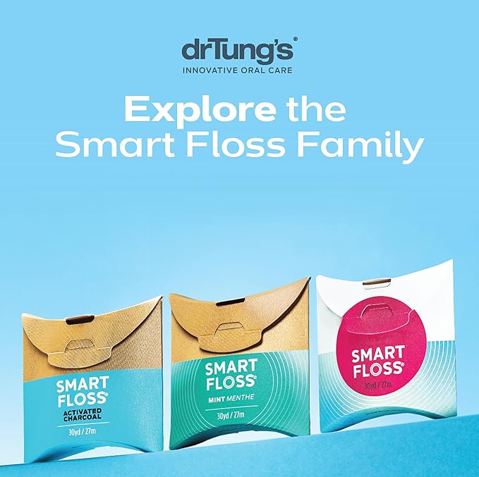 DrTung's Smart Floss - Natural, PTFE & PFAS Free Floss, Gentle on Gums, Expands & Stretches, BPA Free Floss - Natural Dental Floss Cardamom Flavor (Pack of 3)