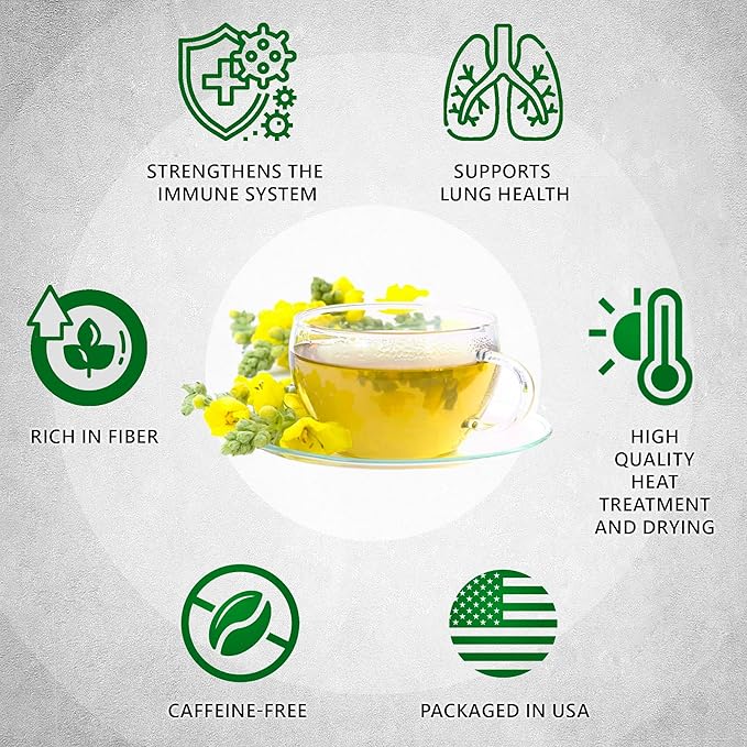 TeaDreamTea Dried Mullein Herbal Tea - Natural Mullein Flowers 5 fl.OZ Loose Tea - Caffeine-free - Pure Natural Premium Mullein Leaf - Mullein Herbal Teas with Cleanse Detox & Respiratory Support Effect