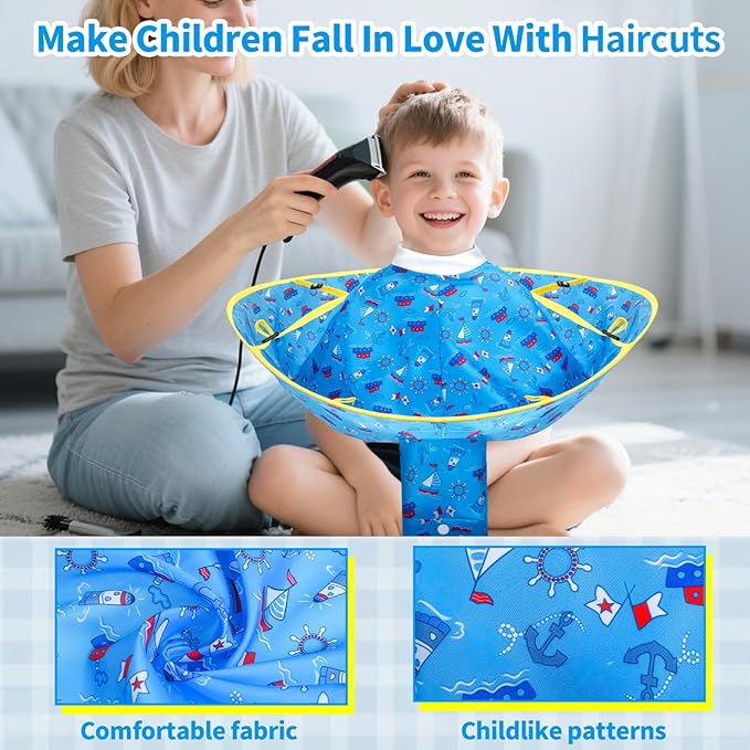 Hair Cutting Cape, Reusable Waterproof Kids Hair Cut Cape Umbrella with Hair Storage Pocket for Kids Toddler, No Crying, Salon Level Hairdressing Experience