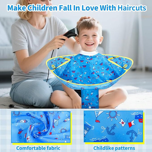Hair Cutting Cape, Reusable Waterproof Kids Hair Cut Cape Umbrella with Hair Storage Pocket for Kids Toddler, No Crying, Salon Level Hairdressing Experience