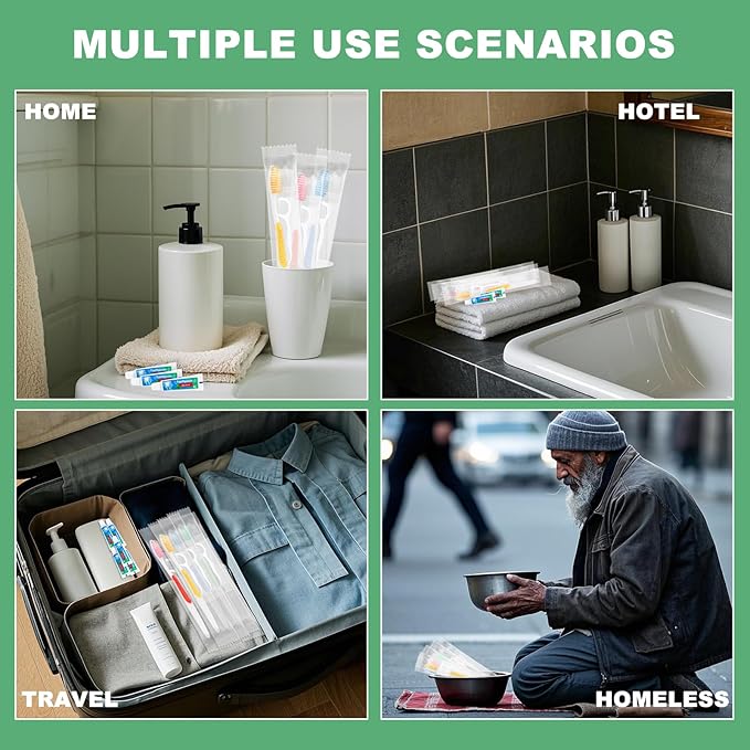 Disposable Toothbrushes with Toothpaste and Floss,10 Pcs 3 in 1 Individually Wrapped Single Use Travel Toothbrushes and Dental Floss Kit Bulk for Homeless,Guests,Dentist,Hotel(5 Colors)