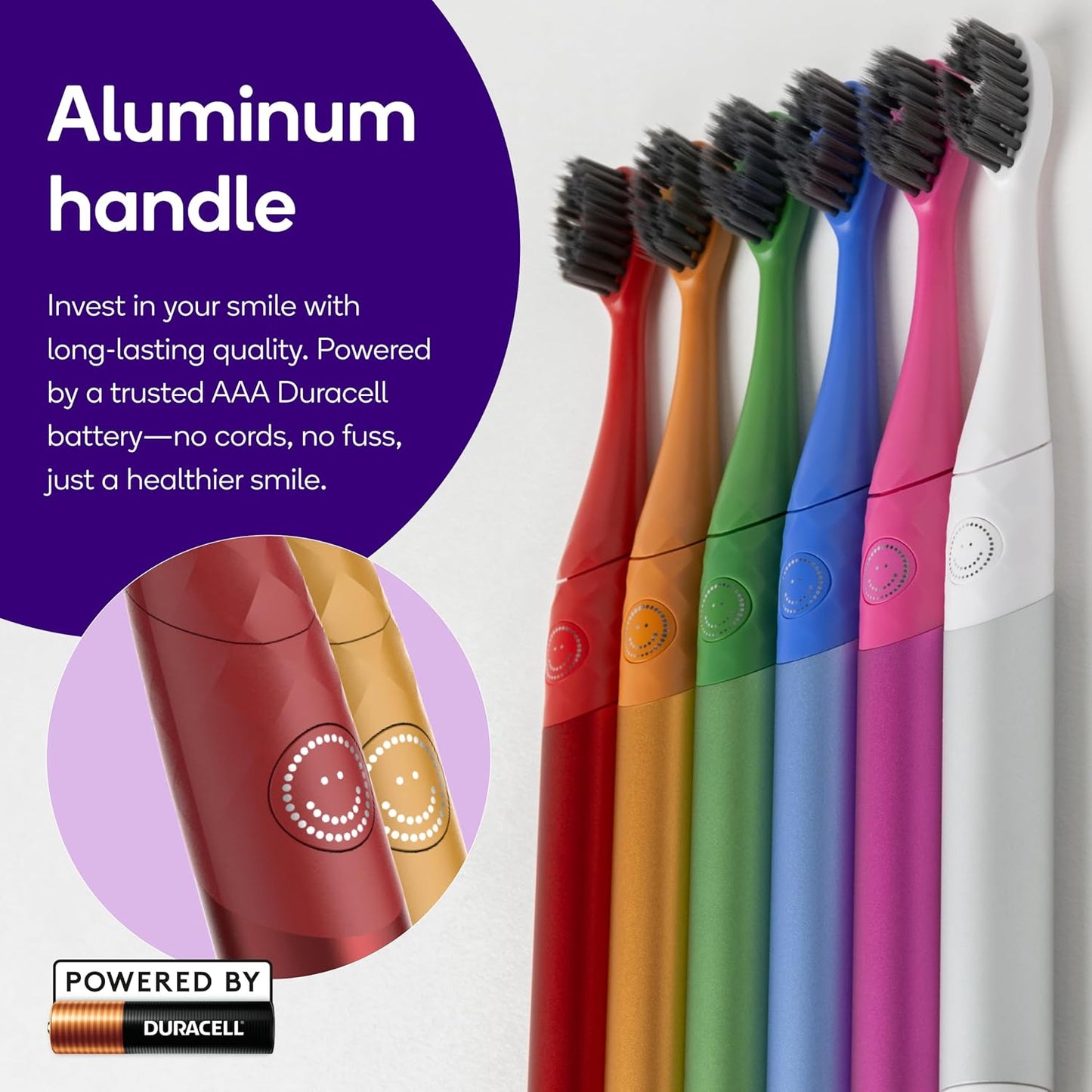 Burst Nova Toothbrush (2 Pack/Red & Orange) | Sonic Powered Teeth Whitening | Super-Soft Bristles | 18000 VPM | 2 Minute Timer | Aluminum Handle | Replaceable Brush Head | Compact Size | AAA Battery