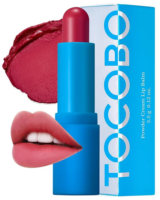 TOCOBO Powder Cream Lip Balm – Vegan Korean Soft Matte Lipstick Balm for Velvet Finish - Moisturizing & Blurring Effect – Lightweight Powdery Texture, Rose Burn, 0.12oz.