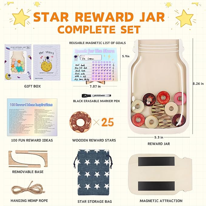 Magnetic Reward Jar, Doughnut Reward Jar Set for Kids Potty Training Reward Jar System for Classroom, Magnetic Reward Jar for Classroom Board Behavior Management Home Reward Jar (Doughnut)