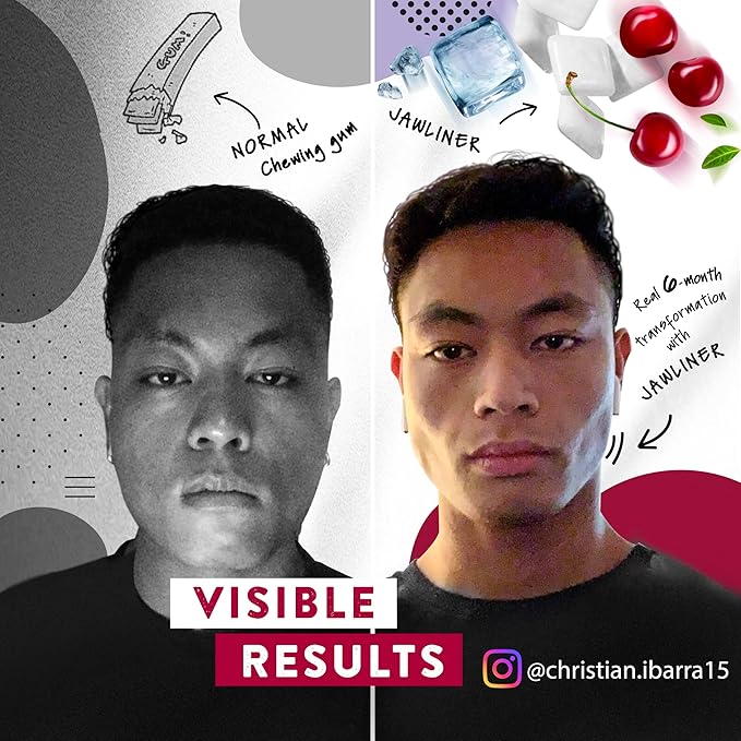 Jawliner® - Pioneers the Toughest Handmade 15x Harder Jawline Gum Includes 12 Weeks Coaching - Sugar-Free Cherry Ice Hard Gum - Jawline Exerciser Chewing Gum for Mewing & Shaping Jaw (2 Months Pack)