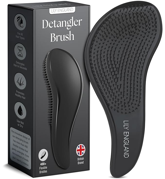 Lily England Hair Brush for Men with Curly, Thick, Straight & Natural Hair - Lightweight Mens Brush with Smooth Flexible Bristles - Black Hairbrush for Man with Wet & Dry Hair
