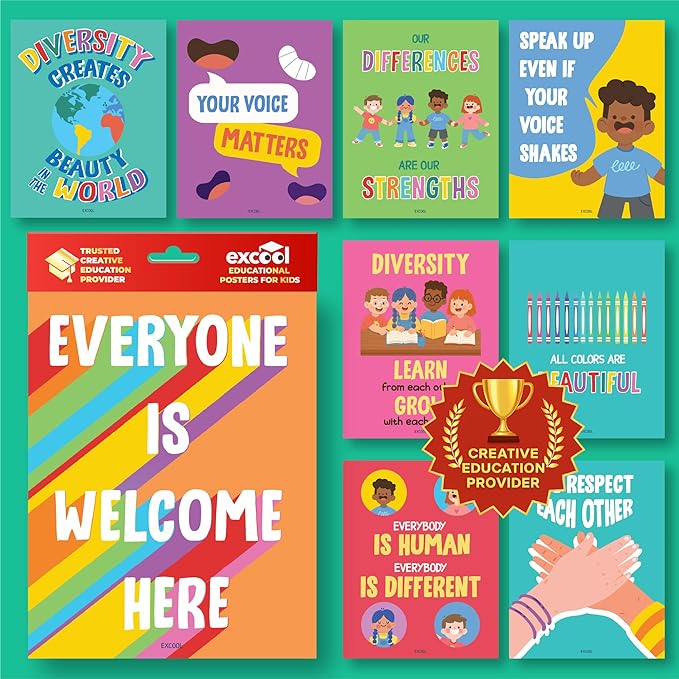 EXCOOL CLUB Diversity Posters For Classroom - Everyone Is Welcome Here Multicultural Decorations, Kindness Quotes Motivational Poster For Elementary Middle School, Inclusion Teacher Must Haves