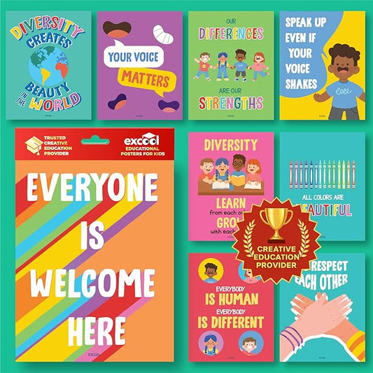 EXCOOL CLUB Diversity Posters For Classroom - Everyone Is Welcome Here Multicultural Decorations, Kindness Quotes Motivational Poster For Elementary Middle School, Inclusion Teacher Must Haves