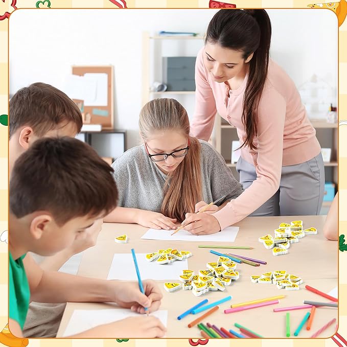 CJiangpo 60Pcs Pizza Mini Erasers for Kids, Cute Cartoon Pencil Rubber Eraser, Novelty 3D Desk Puzzle Pizza Day Themed Party Favors Filler Kids School Classroom Prizes Gifts