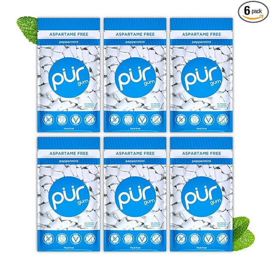 PUR Gum | Aspartame Free Chewing Gum | 100% Xylitol | Natural Peppermint Flavored Gum, 55 Pieces (Pack of 6)