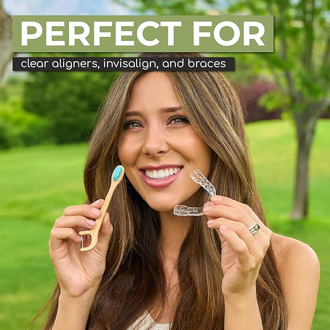 Brushee - 3 Pack Bamboo Toothbrushes Kit - 3-in-1 Travel Toothbrush with Flosser - Soft Eco-Friendly Disposable Toothbrushes with Toothpaste Fresh Mint Flavored - Individually Wrapped for Travel