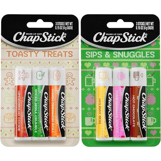 ChapStick Lip Balm, Holiday Variety Packs (6 Sticks) – Sips & Snuggles + Toasty Treats Flavored Lip Moisturizers, Stocking Stuffers, Gifts, 0.15 Oz Ea