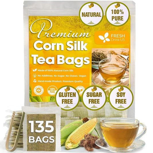 FreshDrinkUS, Premium 135 Tea Bags Corn Silk Tea, 100% Natural & Pure from Corn Silk. Corn Silk Herbal Tea. Clean Ingredients. Made with Natural Material Tea Bags. No Sugar, No Caffeine, Vegan.