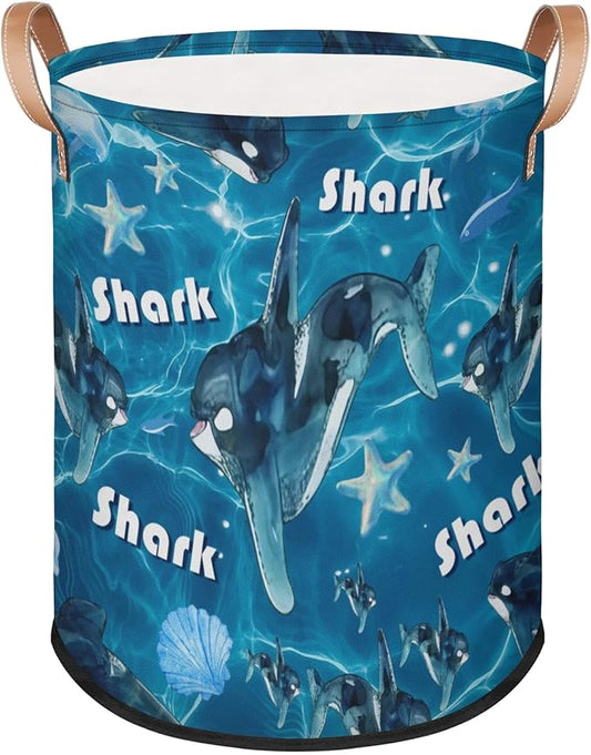Shark 62L Laundry Basket for Clothes Books Toys Adult Kids Rotundity Laundry Hampers Bin for Bathroom Kitchen Hotel
