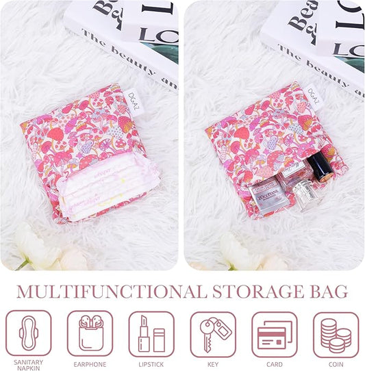 DGAZ Sanitary Napkin Storage Bag, Period Bag for Teen Aged Girls, Portable Period Bag for Panty Liners/Menstrual Cup/Small Tampons，Mini Makeup Bag for Purse(Dream Mushroom)