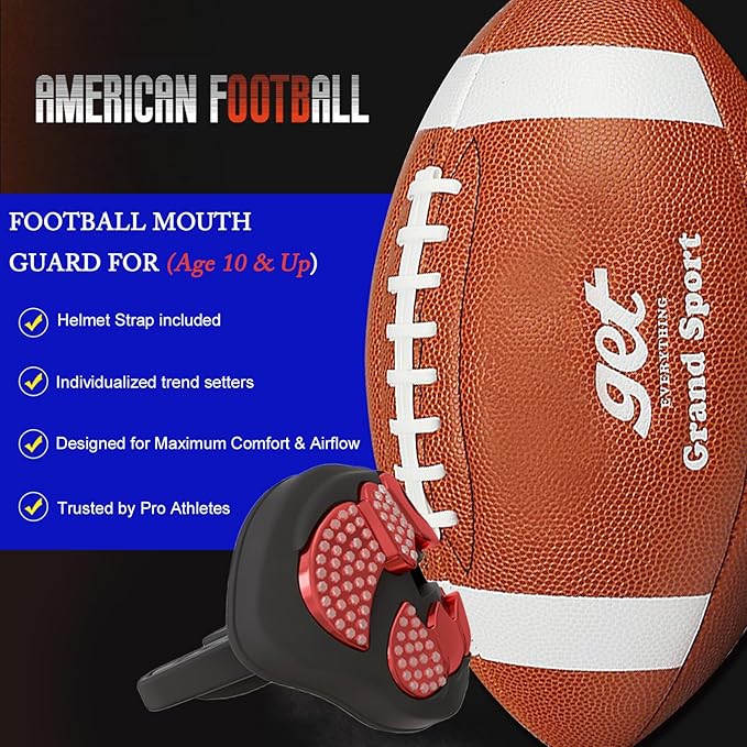 LeCool Football Mouth Guard with Connected Strap- 3D Beast Chrome Adult and Youth Mouth Guard-Mouth Piece for Sports for Maximum Air Flow and Teeth Protection