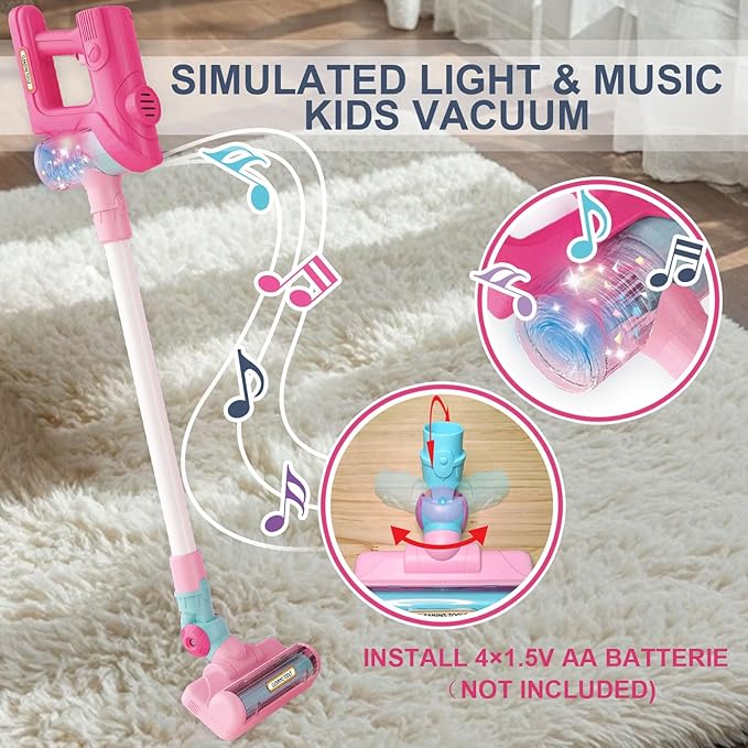 Kids Vacuum That Really Works, Toddler Vacuum Cleaner, Toy Baby Working Play Mini Children's Size Pretend Vaccum with Real Suction, Housekeeping Keeping Toys Cleaning Set Girls Boys