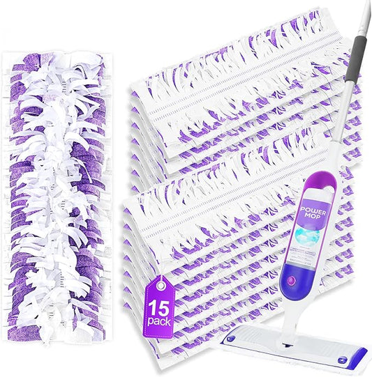 15 Count Disposable Power Mop Refills Compatible with Swiffer PowerMop Multi-Surface Mop Kit for Floor Cleaning, Replacement Power Mop Pads for Wood Mopping