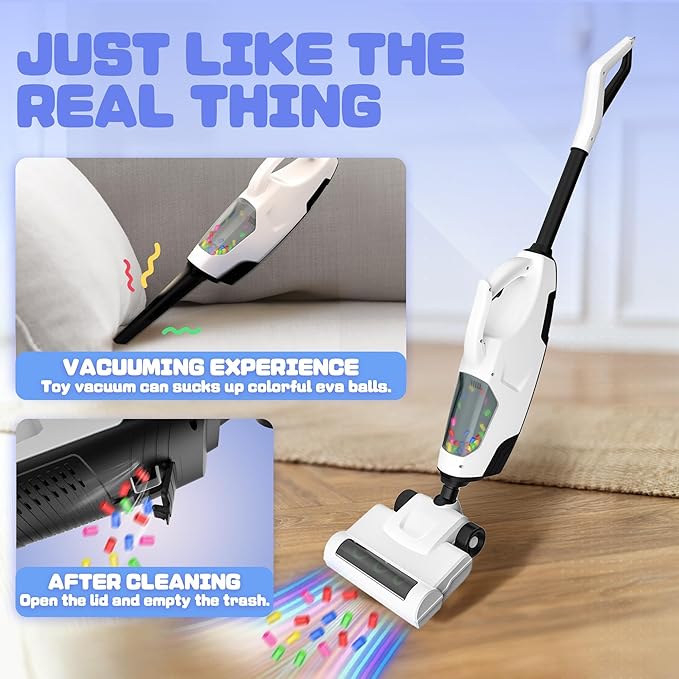 SMILESSKIDDO Kids Vacuum That Really Works - Toddler Toy Vacuum with 2 Nozzles & 5 Cleaning Set Accessories, Sound and Ball Popping Action, Pretend Play Housekeeping Toys Gifts for Girls & Boys