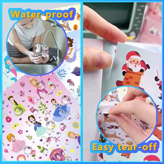 Sinceroduct Sticker Book with 1000+ Magic Fairy Cartoon Patterns, 20 Themes of Cute Water Bottle Stickers for Kids, Gifts and Rewards of Halloween Christmas Classroom or Parties