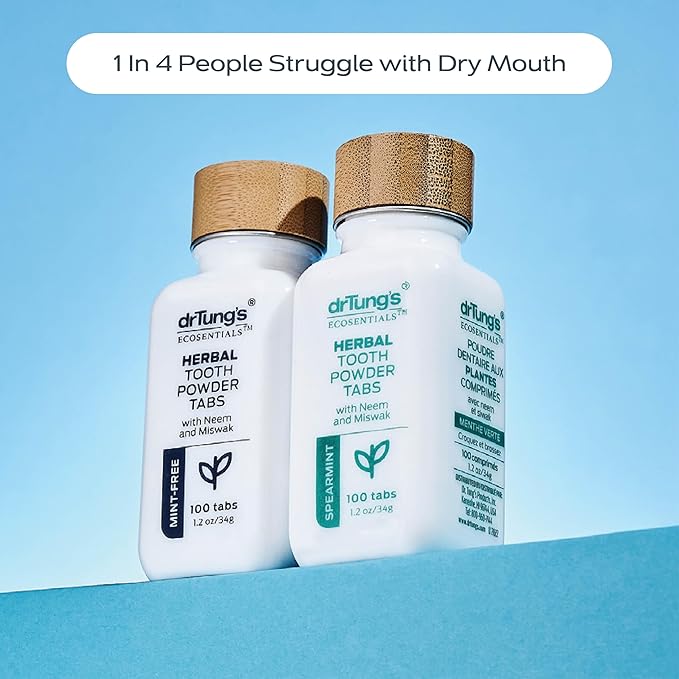 drTung's Herbal Toothpaste Tablets - Toothpaste Tabs for Dry Mouth Relief, Natural Tooth Powder Tablets for Fresh Breath, Fluoride Free, Travel Size, Vegan, Non-GMO - Mint-Free (100 Tabs)