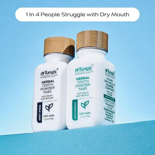 drTung's Herbal Toothpaste Tablets - Toothpaste Tabs for Dry Mouth Relief, Natural Tooth Powder Tablets for Fresh Breath, Fluoride Free, Travel Size, Vegan, Non-GMO - Mint-Free (100 Tabs)