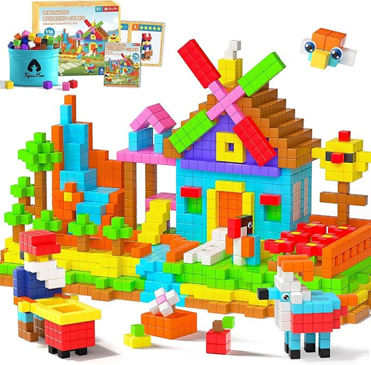 116 PCS Magnetic Blocks Set, 1" Magnet Building Blocks with Toy Eyes and Storage Bag for Kids Gifts, STEM Educational Preschool Sensory Toys for Toddlers Boys Girls Ages 3 4 5 6 7 8 + (Bright Color)