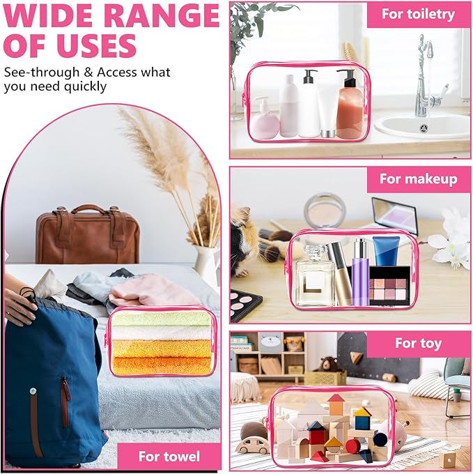 AURUZA Clear Makeup Bag,Portable Travel Toiletry Bags with Zipper, TSA Approved Clear Organizer Bags, PVC Cosmetic Pouch for Airport Airline Compliant