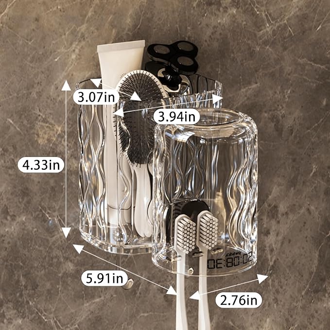 【Two-Piece Set】 Toothbrush Holder, Bathroom Dual-Cup Wall-Mounted Toothbrush Storage Rack, Toiletries Shelf, Bathroom Accessories, Bathroom Decor