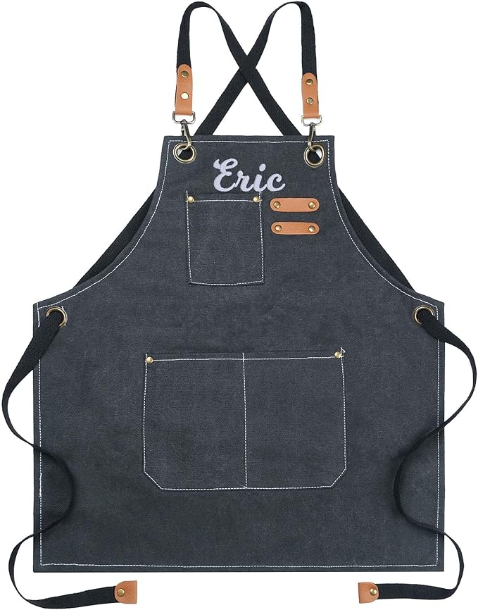 MT WORLD Kids Canvas Apron Personalized Toddler Apron for Boys Adjustable Denim Aprons for Cooking Baking Gardening Painting