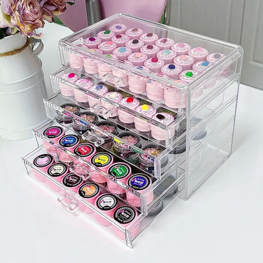 5 Tier Nail Art Decoration Storage Box，Acrylic Make Up&Jewelry Organizer with Drawers, Cosmetic Storage for Dresser Countertop and Bathroom，Transparent Acrylic Nail Art Jewelry Accessories