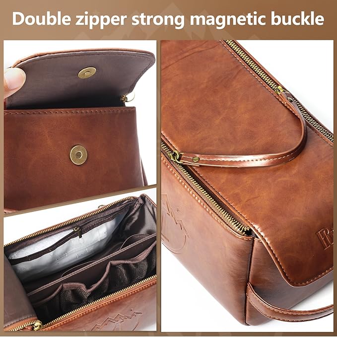 Personalized Toiletry Bag for Men,Initial Mens Toiletry Bags for Traveling,Men Travel Toiletries Bag,PU Leather Shaving Bag for Toiletries Accessories kit,Brown W